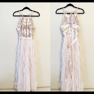 Champagne Floral Ruffle Gown